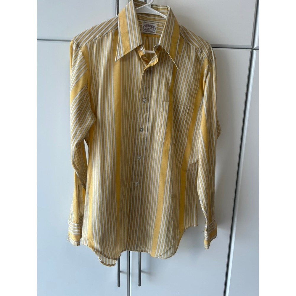 Vintage McGregor Scotset Yellow Striped Button Down Shirt Mens Medium Permanent